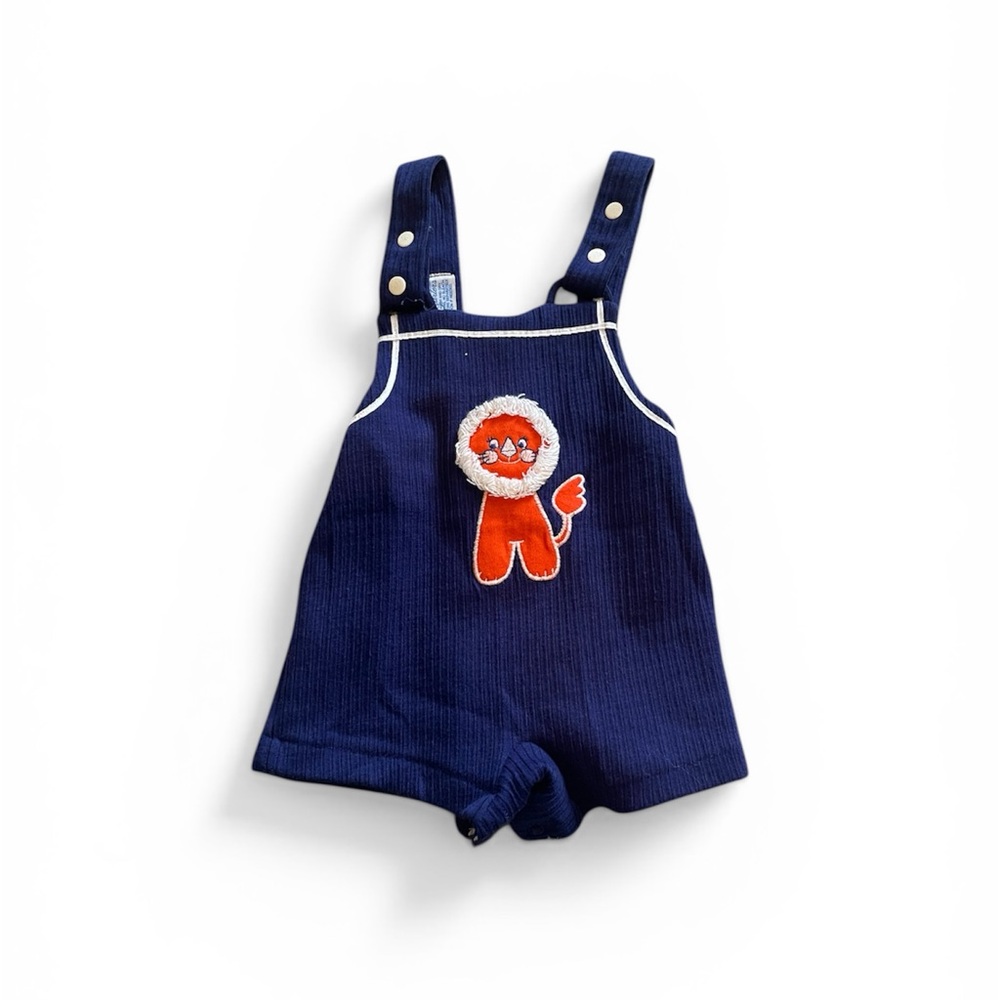 Vintage Carter’s Navy Blue Baby Overalls with Orange Lion Patch
